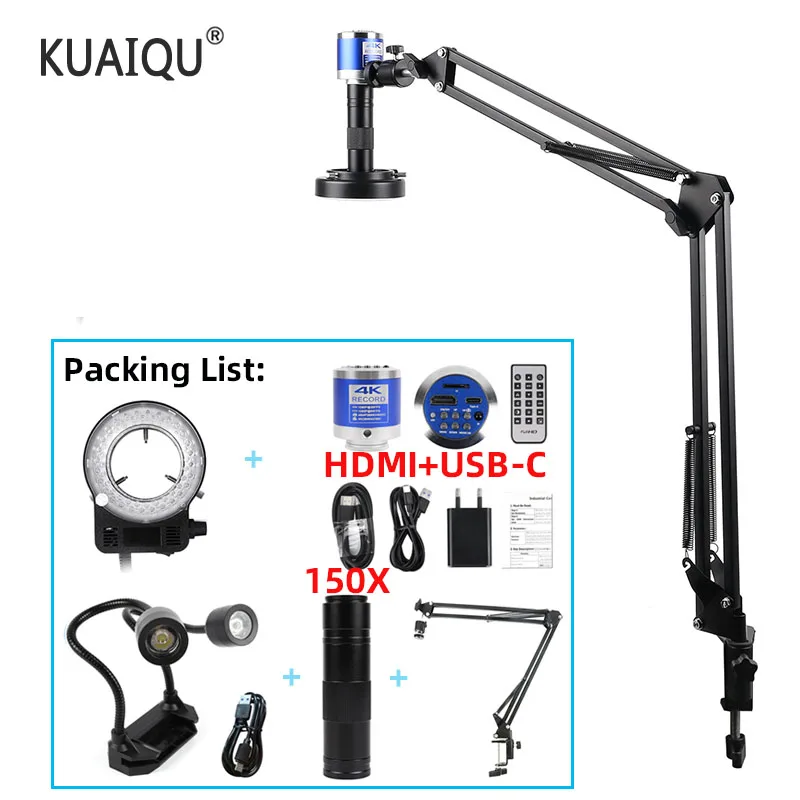 1080P 4K HD Industrial Video Microscope Zoom 150X C-Mount Digital Camera Via Type Measurement For PCB Soldering Phone Repair