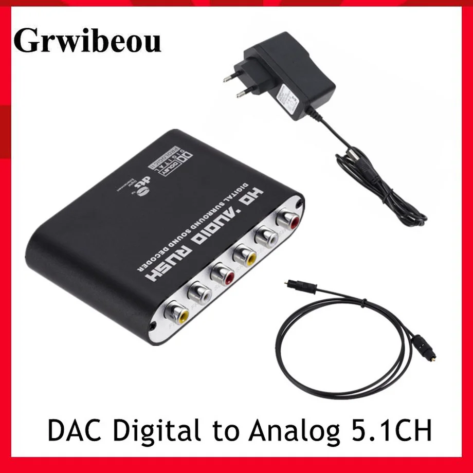 

Grwibeou AC3 Audio Digital to Analog 5.1 Channel Stereo DAC Converter Optical SPDIF Coaxial AUX 3.5mm to 6 RCA Decoder Amplifier