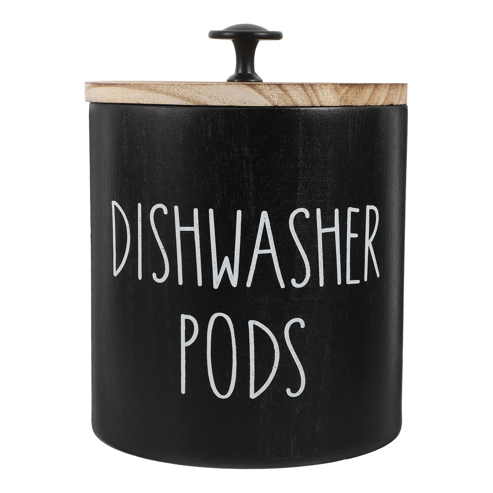 Sleek Round Wooden Dishwasher Pod Holder Airtight Lid Dishwasher Tablet Storage Container Laundry Pod Bin Kitchen Bathroom Decor