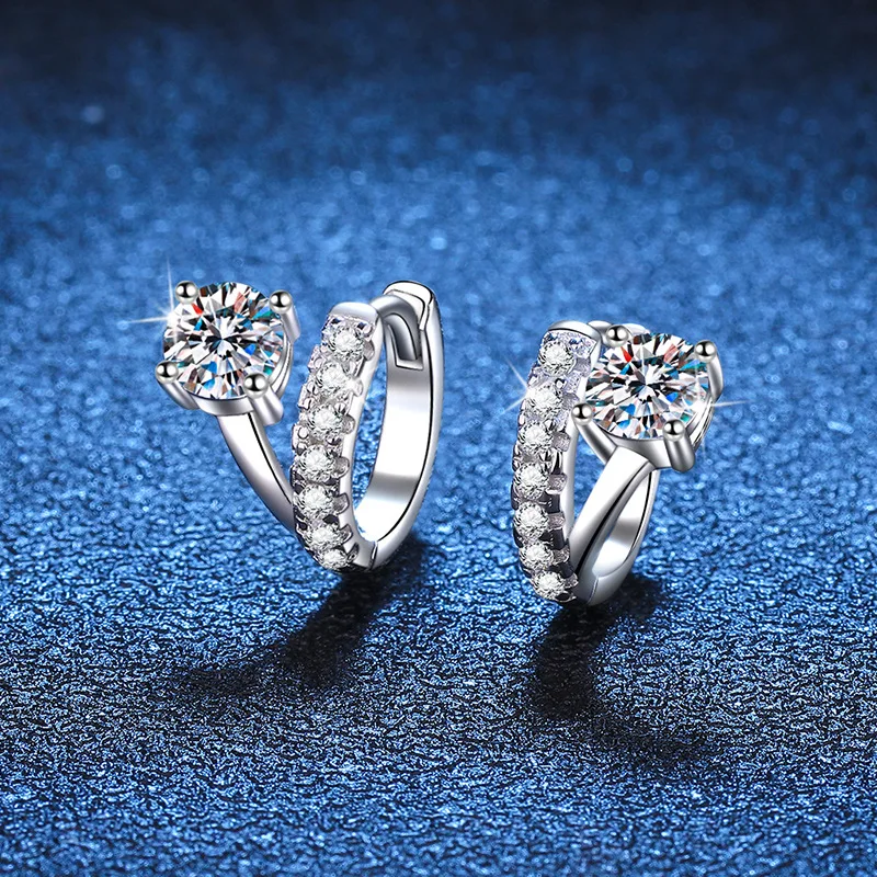 

Platinum PT950 18K Gold Moissanite Minimalist French Asymmetrical Ear Clasp D-color Moissanite 1-carat Moissanite Diamond