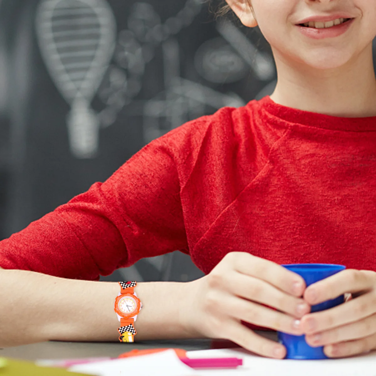 Relógio de desenho animado 3D laranja padrão de carro relógio de pulso à prova d'água design leve para presente