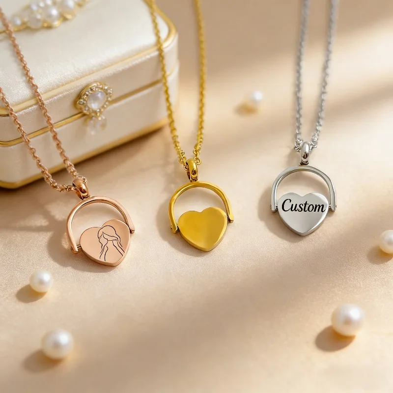 Laser Custom Personalize Text Simple Pen Patterns Circular Rings Rotating Pendants Couple Necklaces Men's and Women's Gifts