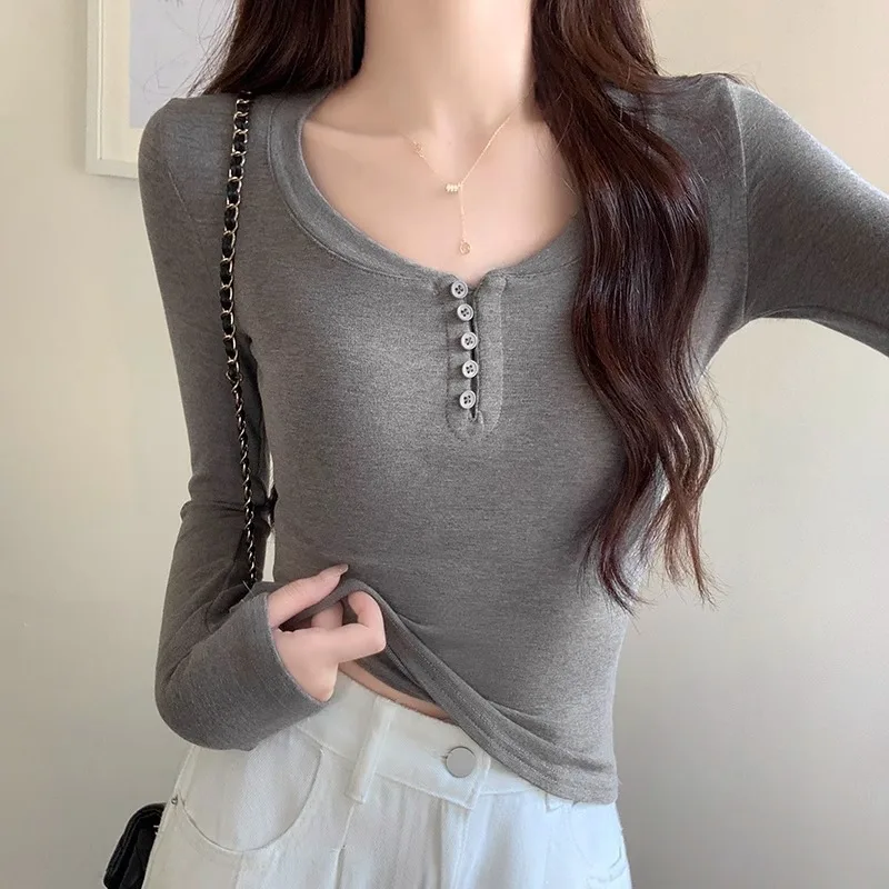 Uncovering Collar Cashmere Base Women's Autumn and Winter Half Open Collar Top Inner Waist Slimming Long Sleeve T-shirt