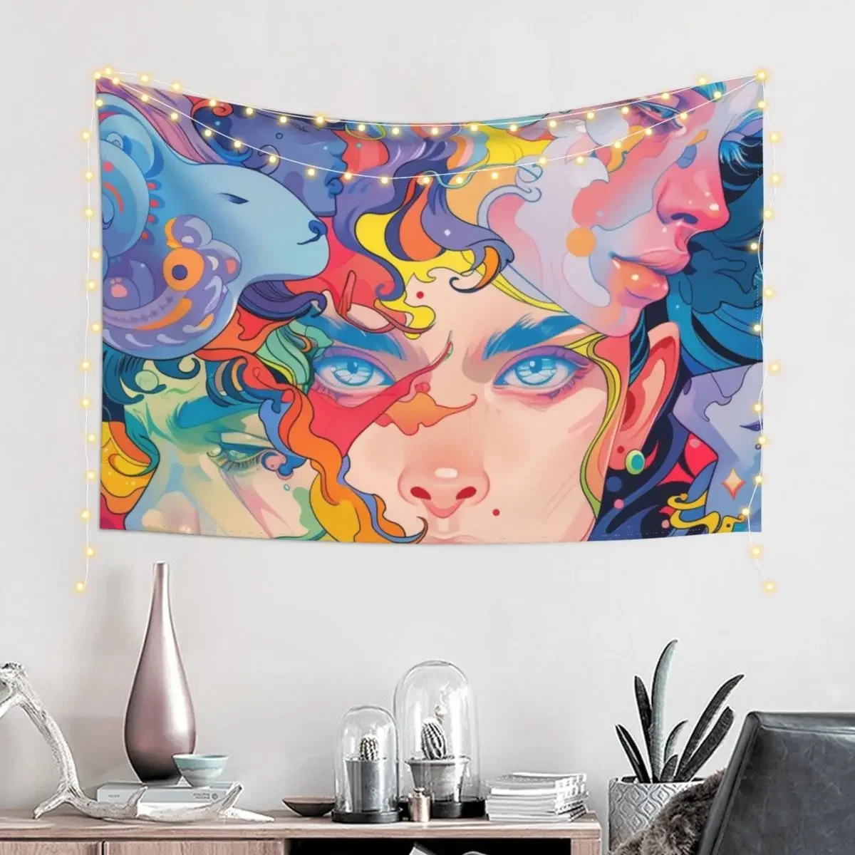 Pop Art Fusion: Vibrant Multifaceted Boy Portrait Tapestry Bedrooms Decor Decorations For Room Tapestry