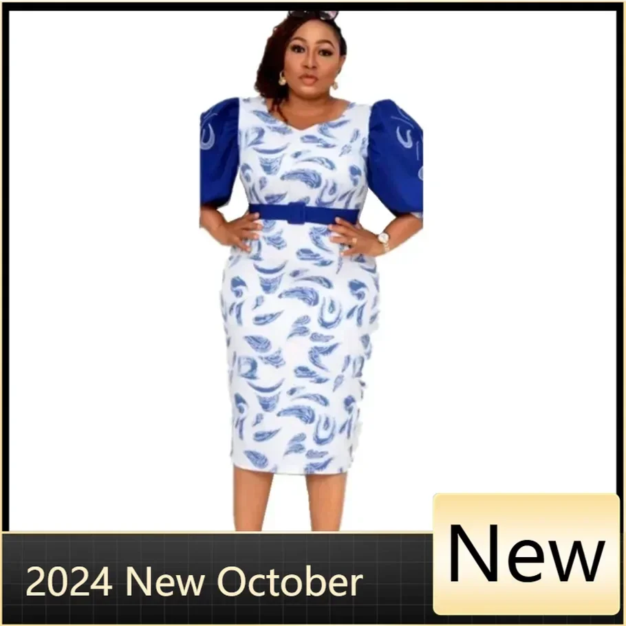 

2025 Hot Sale African And Turkey Style Plus Size Printed Lantern Sleeve Dress For Women