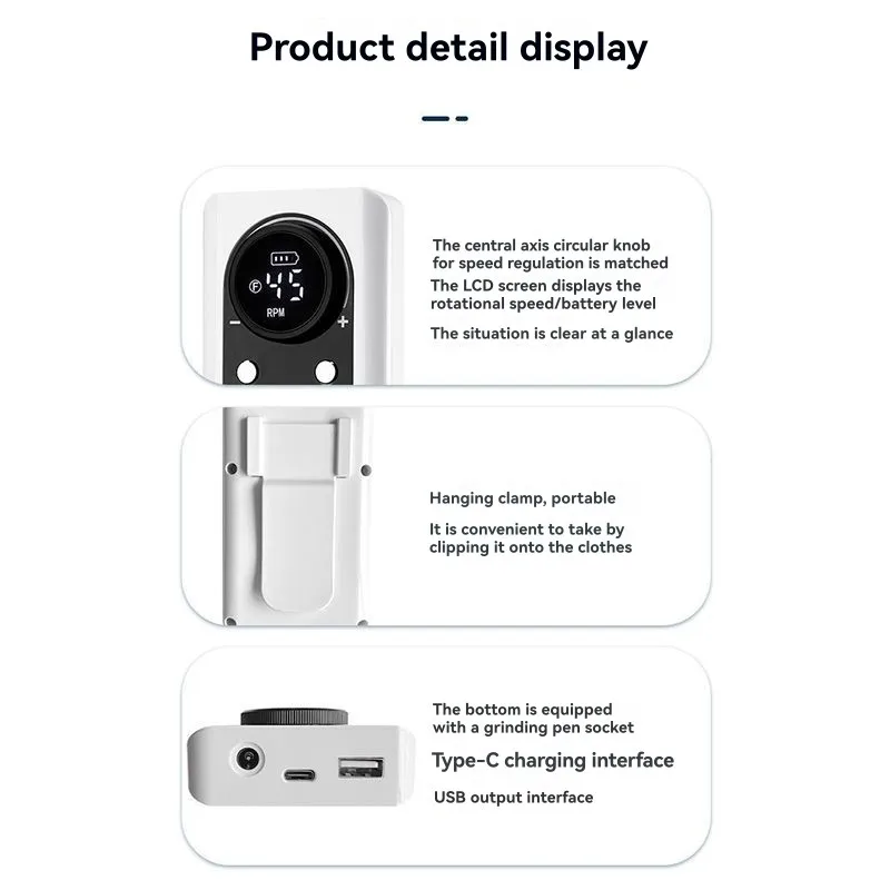 B47B-Gel Nail Polish Compatible 45000RPM Electric Nail Drill Machine With LCD Display Rechargeable Nail File Nails Accessories