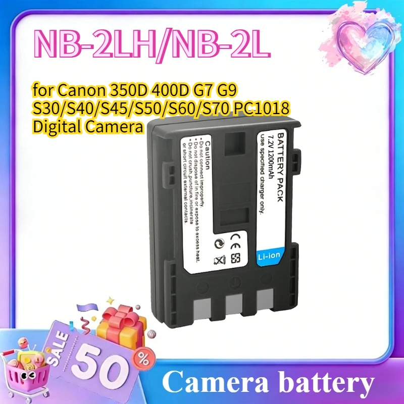 Batterie Li-ion NB-2LH/NB-2L pour appareil photo numérique Canon 350D 400D G7 G9 S30/S40/S45/S50/S60/S70 PC1018