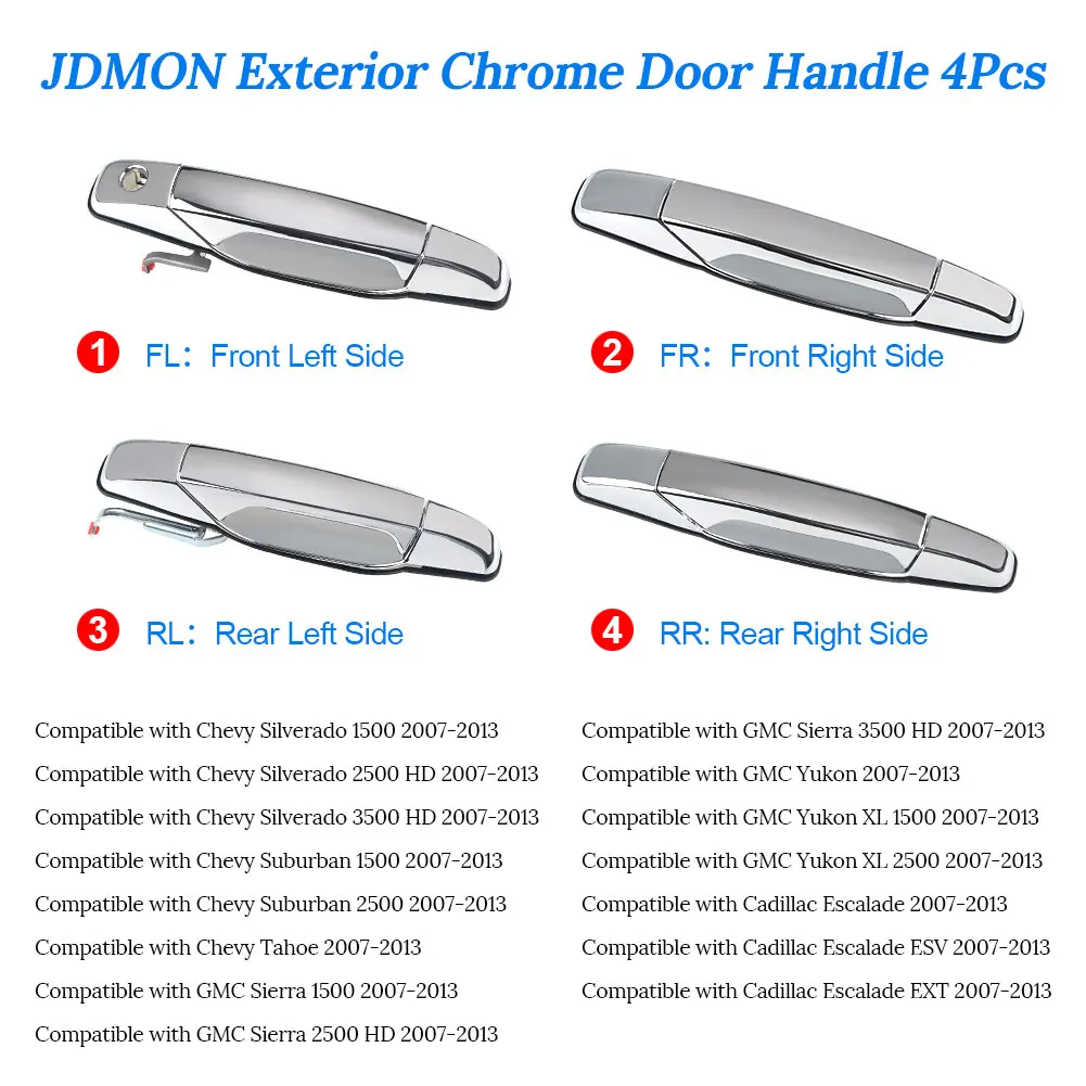 5960521 25960526 Exterior Chrome Door Handle For Sierra Yukon Cadillac Escalade Pickup Outside Chevrolet Silverado Tahoe GMC