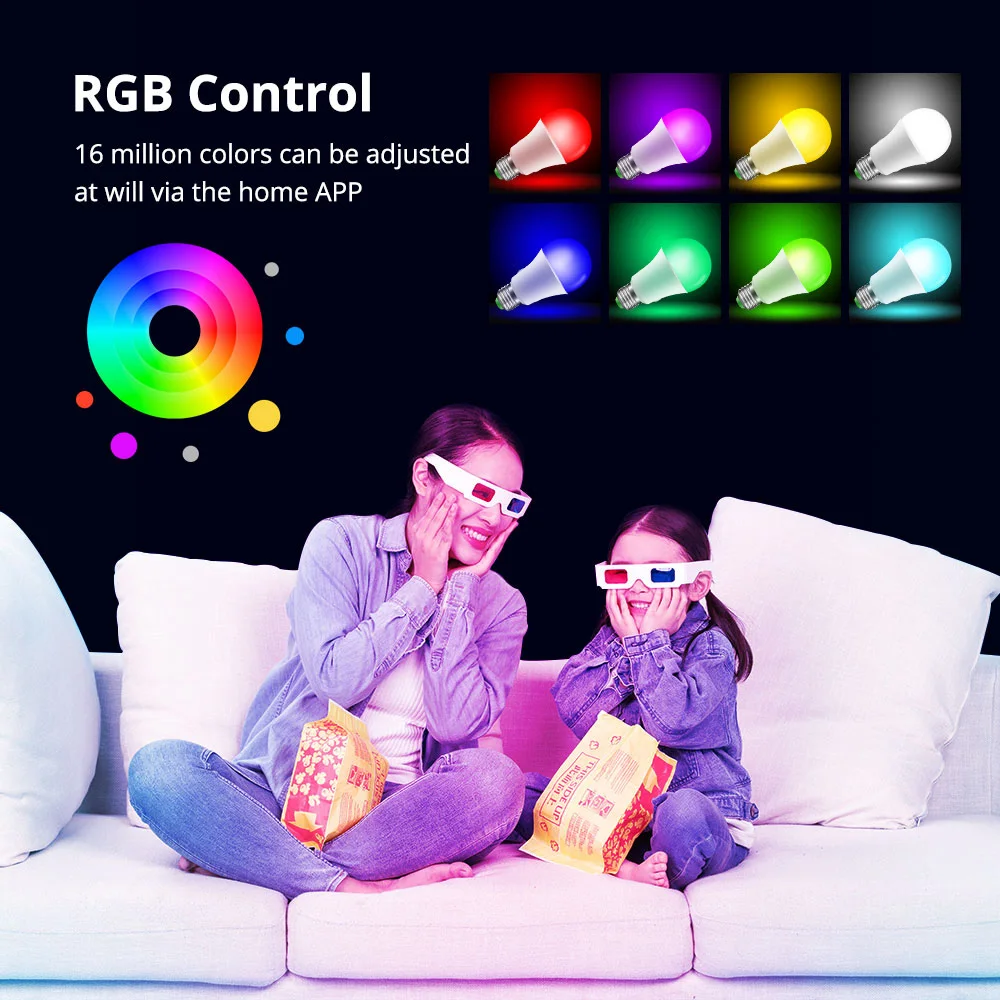 Matter WiFi Smart Bulb Dimmable Led Light 16 Million RGB Colors E27 Base light Voice Control Siri Alexa Google Home Smartthings