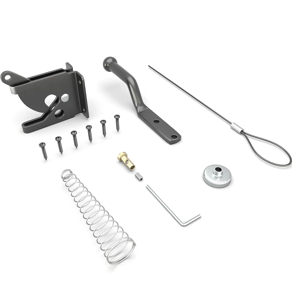 Self Closing Fence Gate Latches with Spring Cable Heavy Duty Automatic Gravity Lever Door Latches Hardware Gate Lock
