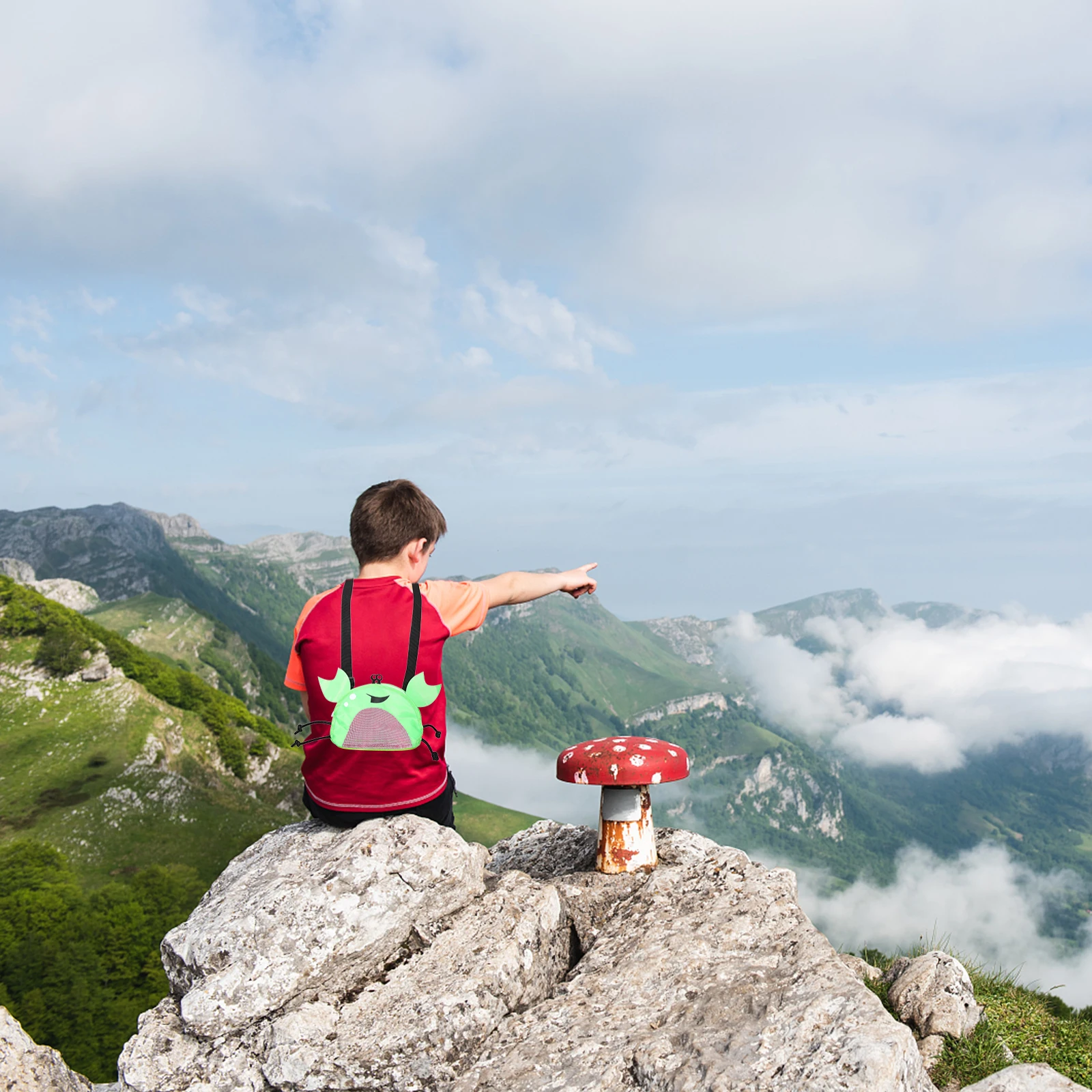 حقيبة شاطئ للأطفال على شكل سرطان البحر، حقيبة شبكية ذات سعة كبيرة، منظم أساسيات الشاطئ للفتيات الصغيرات، حقائب على شكل صدفة البحر #1