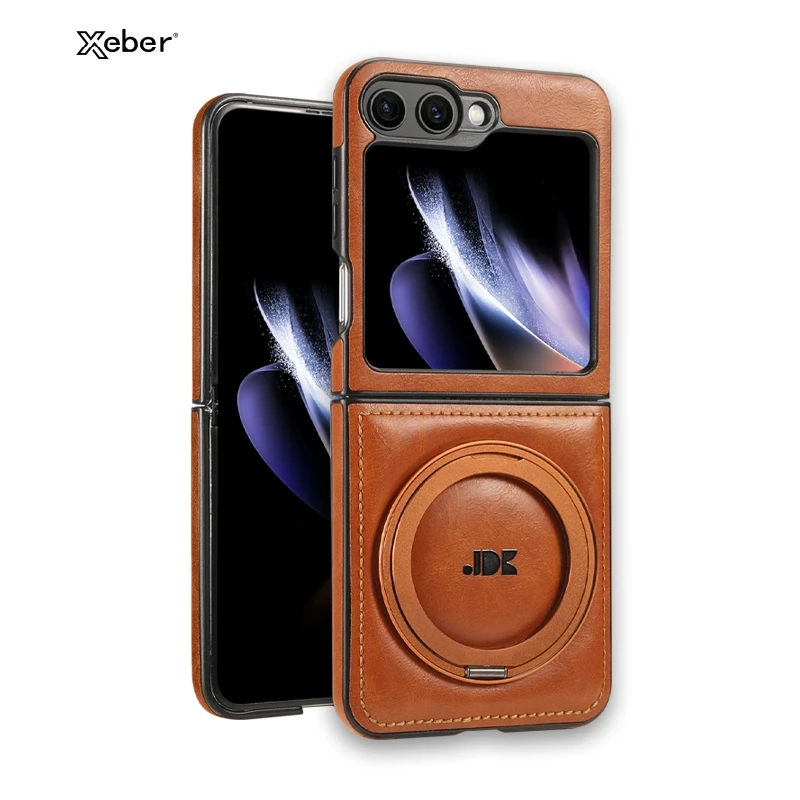 

For Samsung Galaxy Z Flip 7 6 5 4 3 Magnetic Flip Phone Case Magnetic Leather Phone Cover Ring Bracket Shockproof Protect Cover