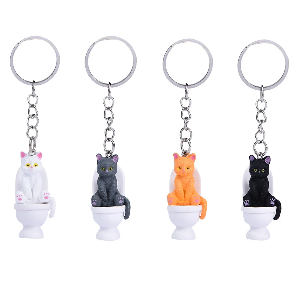 Creative Cartoon Toilet Cat Keychain Funny Toy Animal Key Ring for Women Men DIY Car Handbag Phone Case Pendant Accessories Gift