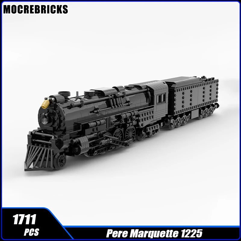 

City Railway American Steam Locomotive Pere Marquette 1223 Coal Transport Train Building Blocks Assembly Model Brick Toy Gifts