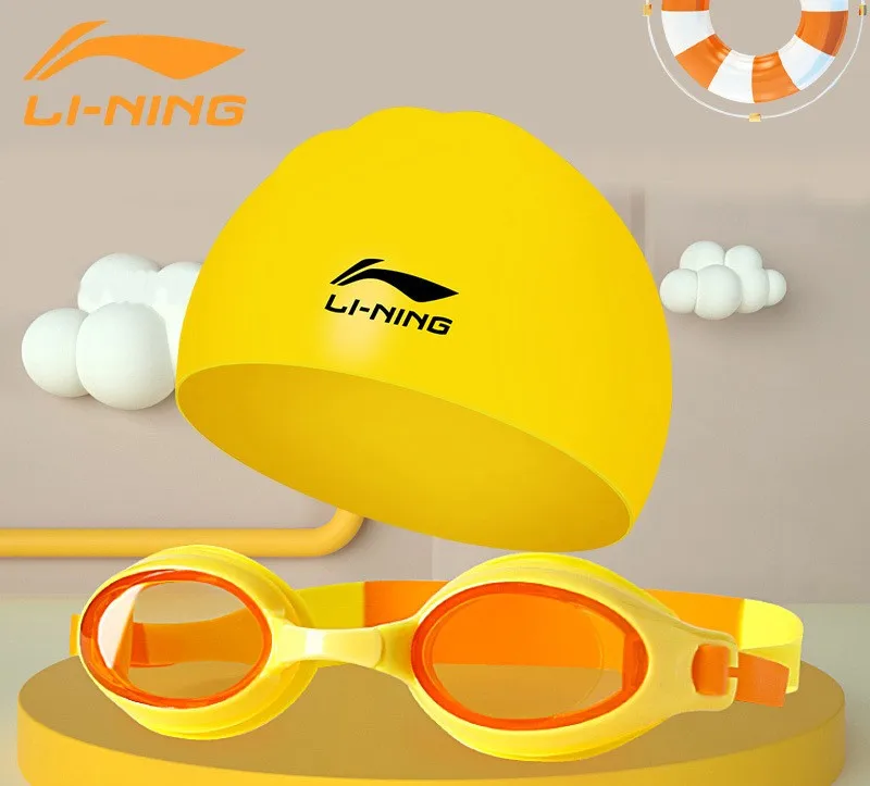 LINING Kids Anti-Fog UV Protection Waterproof Adjustable Silicone Swim Goggles+Caps Professional Sports Diving Eyewear Glasses