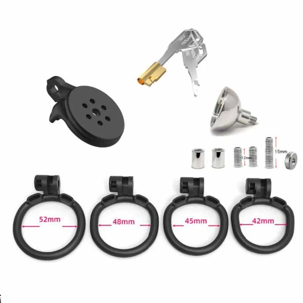 Resin Positive/Negative Male Chastity Lock Flat Cock Cage with 4 Size Rings Metal Urethral Catheter BDSM Sissy Sex Toys for Men - view 6