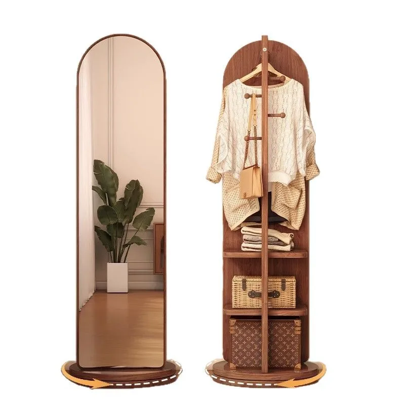 

Full-length mirror household bedroom arched floor mirror rotatable mobile full-length coat rack integrated fitting mirror