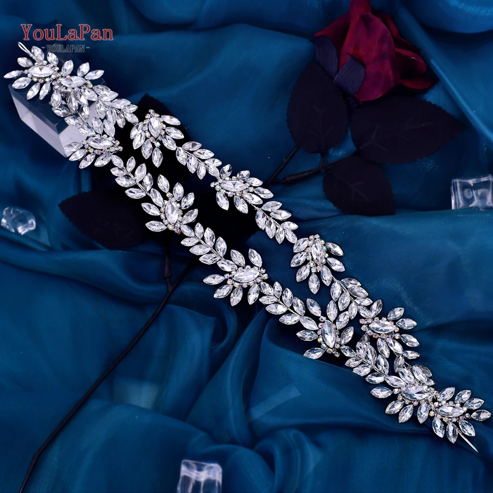 YouLaPan-Cinturón de flores de diamantes de imitación hecho a mano para mujer, faja de doble capa, accesorios brillantes, adornos para vestido de graduación, SH450