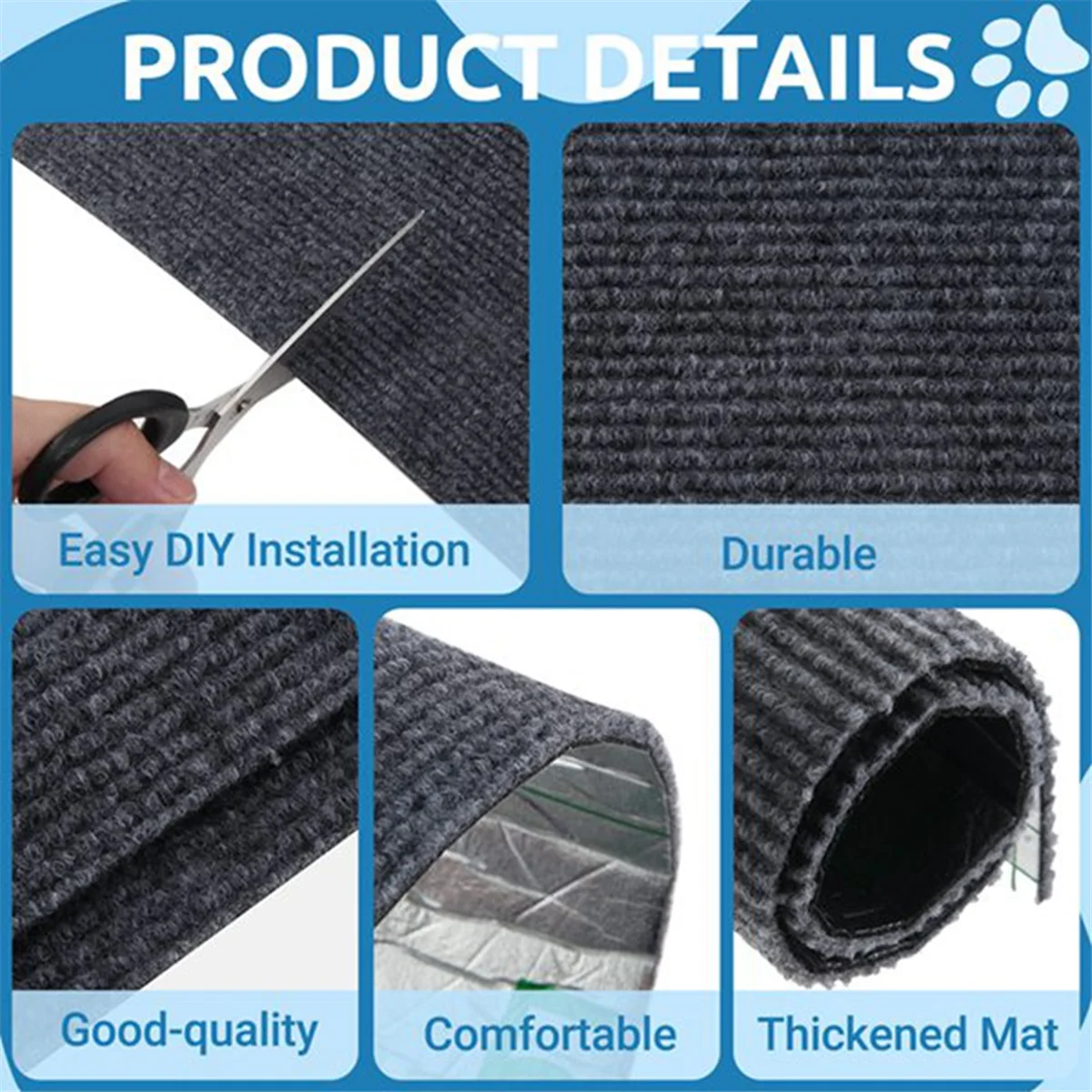 

2025+ Cat Scratching Climbing Carpet Mat Adhesive Trimmable Cat Covered Pad Replace for Couch Corner Wall Cat Scratcher