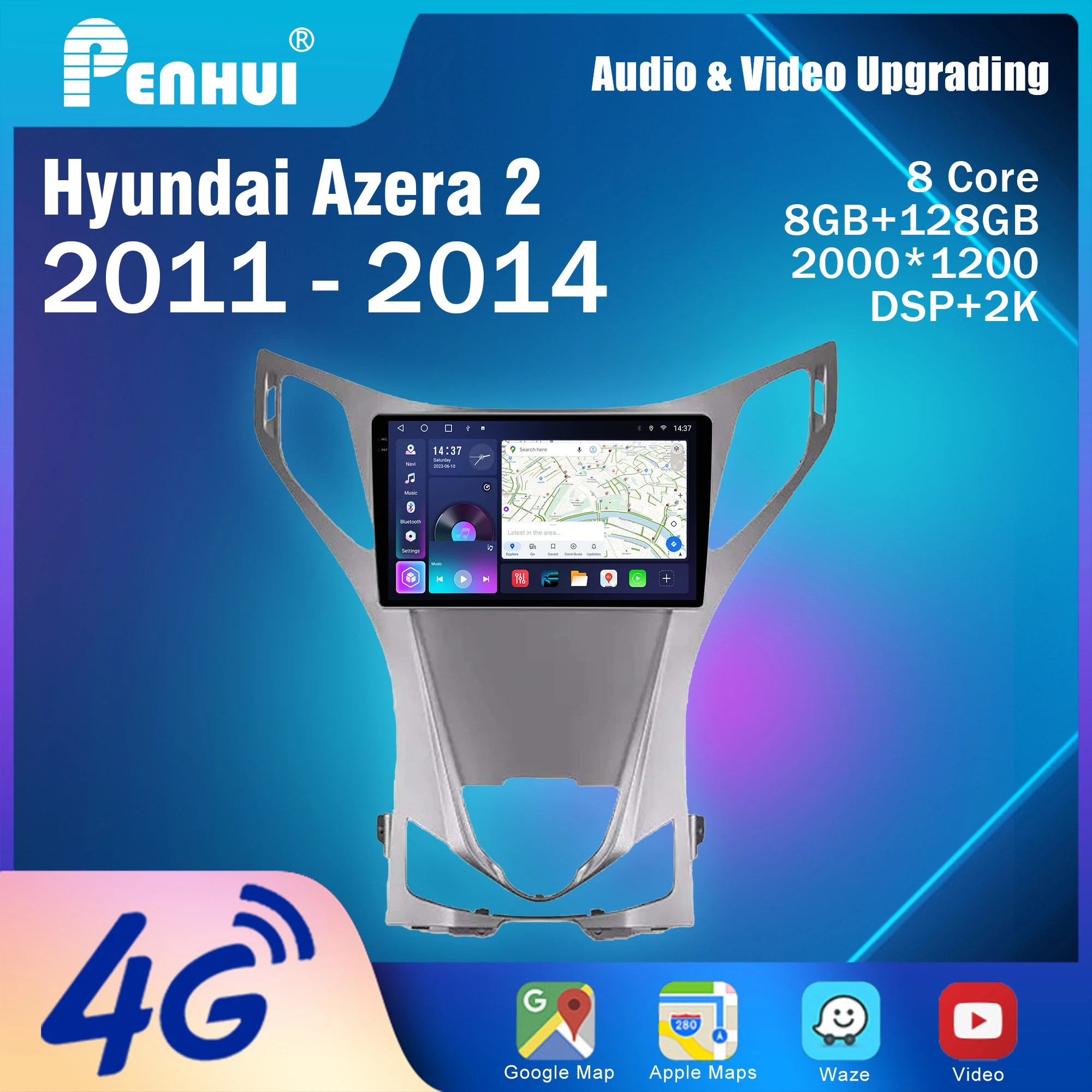 

Автомагнитола Penhui Android 2 Din для Hyundai Azera 2 2011-2014 с мультимедийным экраном, DSP, Bluetooth, аудио и CarPlay