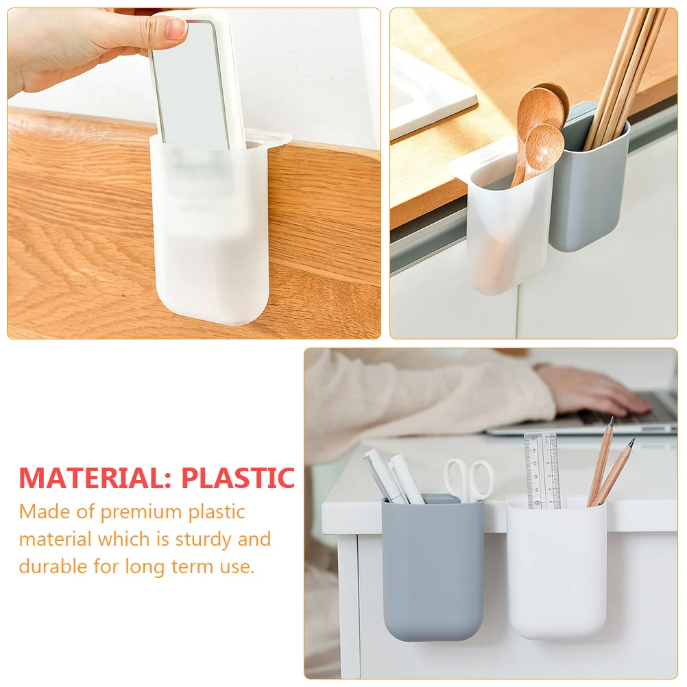 

6pcs Pen Storage Boxes Adhesive Desktop Hole-Free Simple Storage Box For Home Office Glass Wood Surfaces Space-Saving Plastic