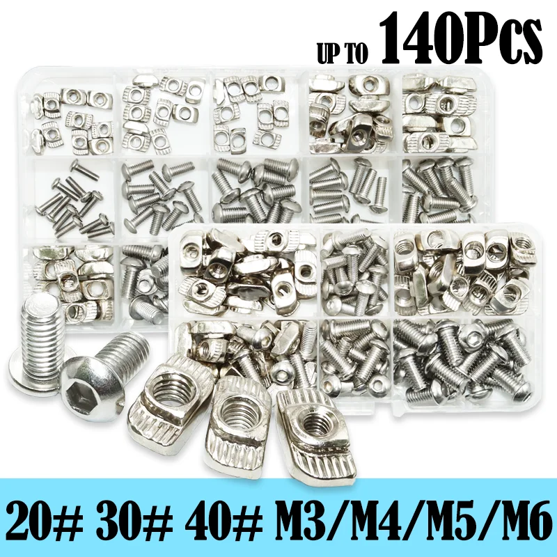 

304 Stainless Steel Hex Socket Screw M3 M4 M5 M6 T Nut Hammer Head Sliding T Slot Nut for 2020 3030 4040 Series Aluminum Profile