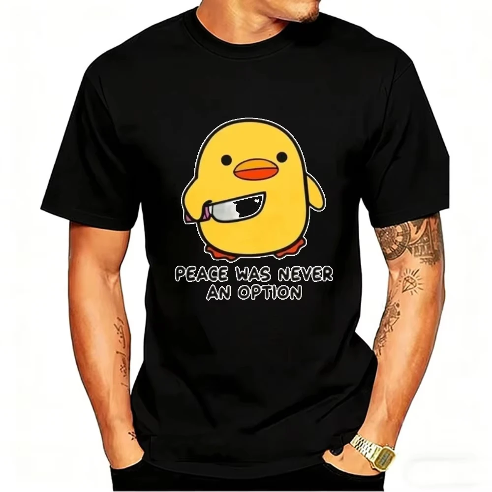 Funny Peace Was Never An Option Cute Animal Tshirt Funny Goose Graphic T Shirts Summer Casual Short Sleeve Tops Men's Clothing