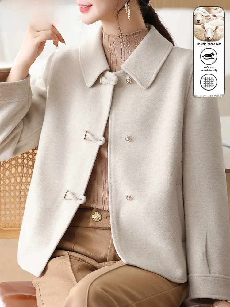 

Sli Woolen Coat for Middle-Aged Women Autumn Faion Outerwear Ele Polyester Viscose Blend Open Cardigan Sle