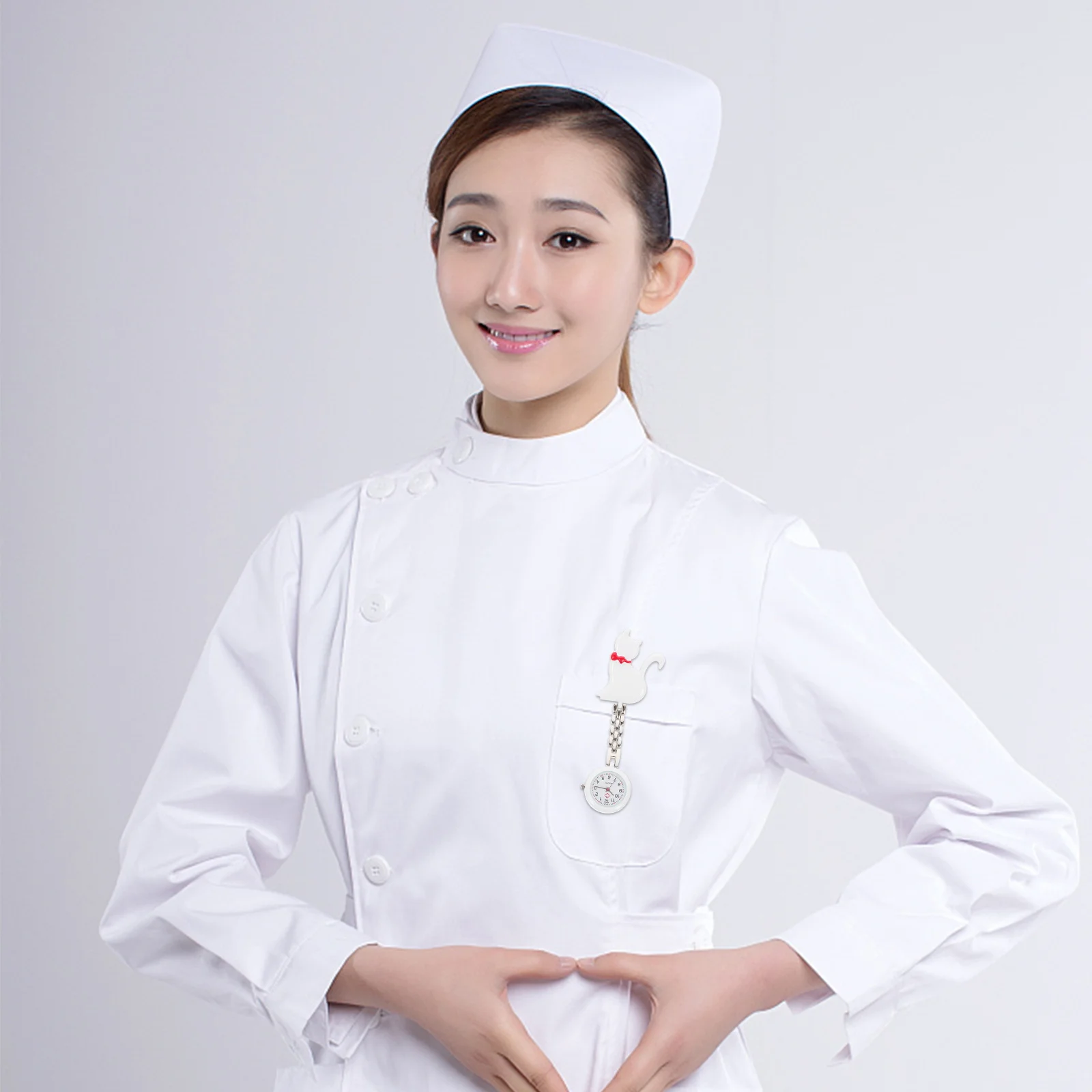 

1pc Small Cat Pocket For Nurses Doctors Hanging Fob Watch Quartz Pocket Watch Metal Chain Student Gift Nurse Timepiece