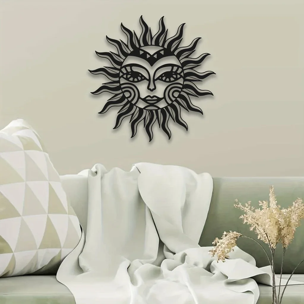 Metal Sun And Moon Wall Decor,Metal Wall Art For Living Room Sculpture Moon And Stars Home Wall Hanging, Home Decor Iron Art