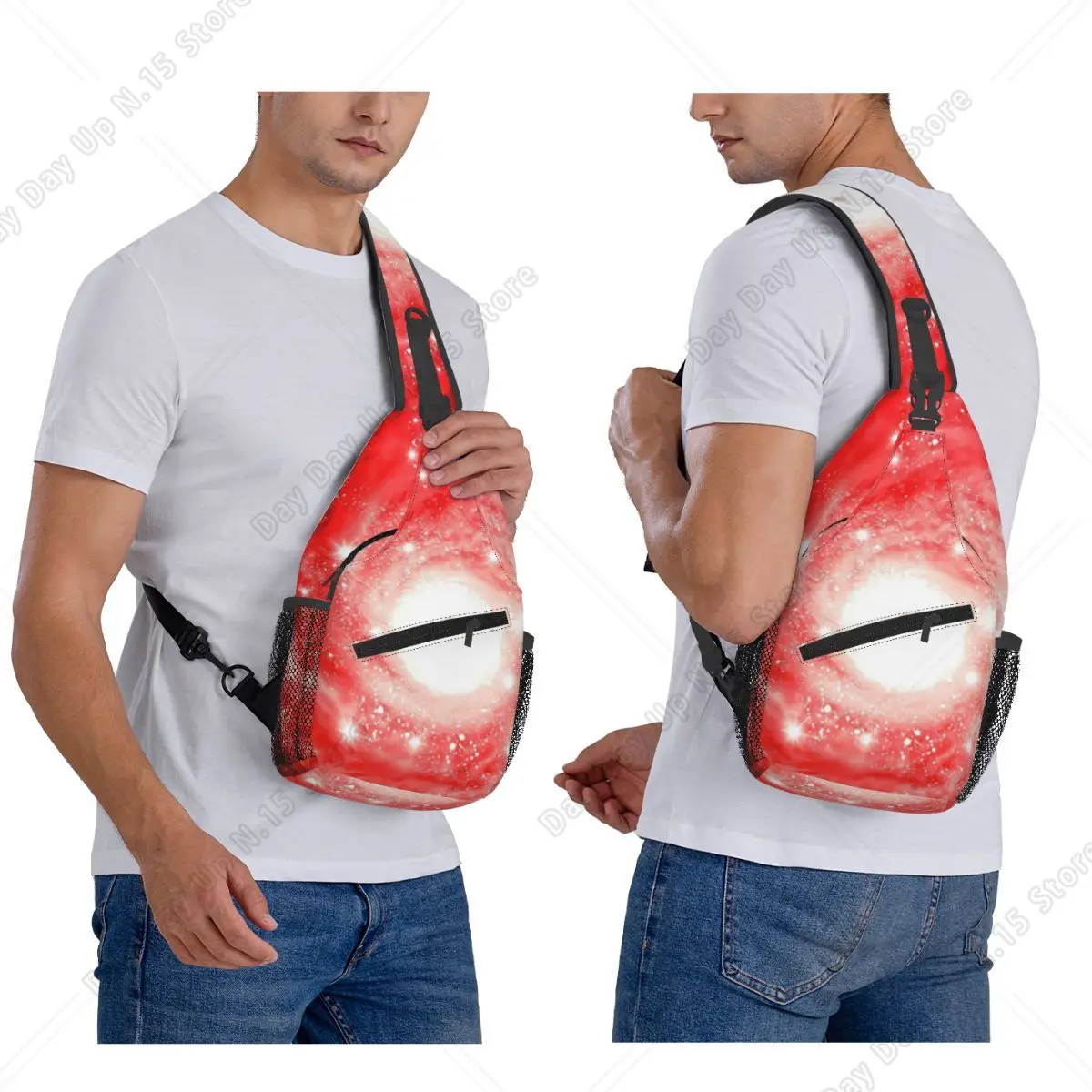 Black Trees Blue Space Galaxy Nebula Night Sky Chest Bag Men Sling Crossbody Backpack Chest Bag Hiking Daypack Shoulder Bag