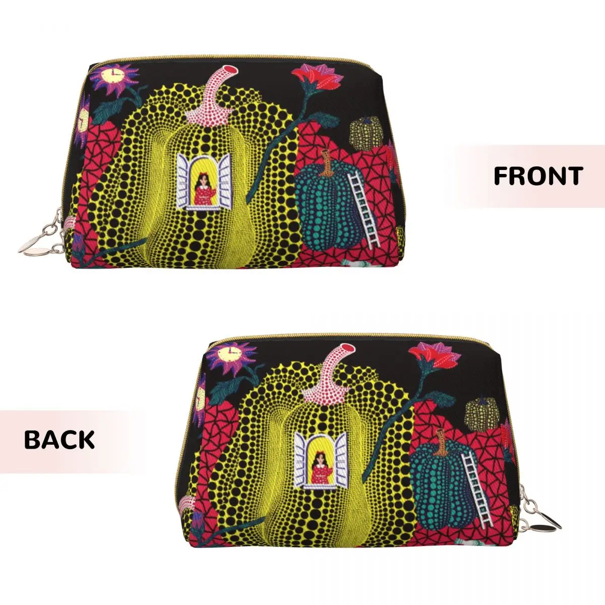 Fashion Girl Cosmetic Bags Yayoi Kusama Pumpkin Leather Makeup Bag Outfits Large Capacity Zipper Toiletry Case