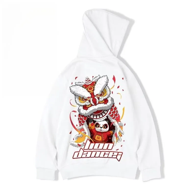 M-8XL American Fashion Hoodie China-Chic Element Giant Panda Print Loose Warm Hooded Sweatshirt