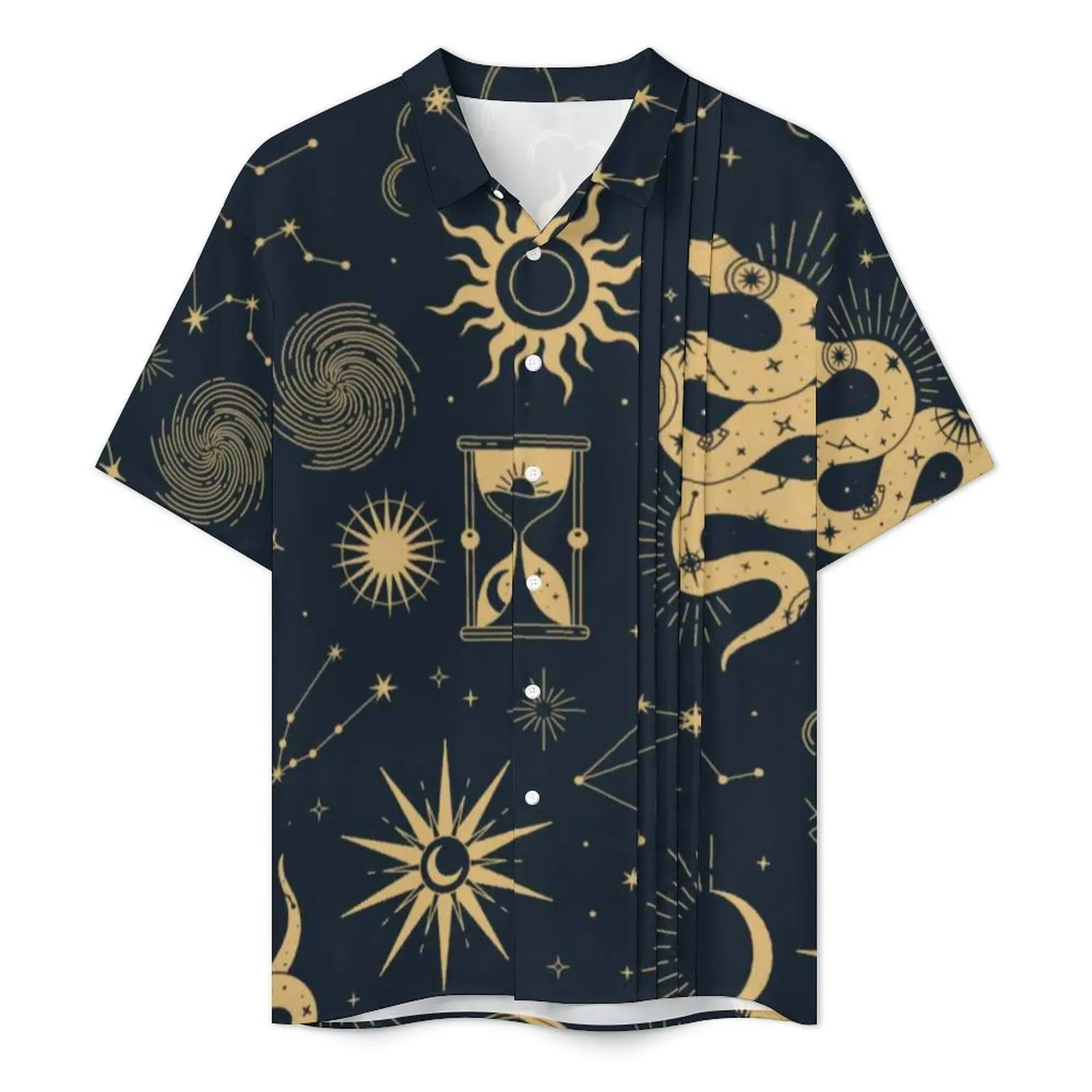 Sun And Moon Retro Beach Shirt Men Astronomy Witch Classic Casual Shirts Hawaii Short-Sleeve Harajuku Graphic Oversized Blouses