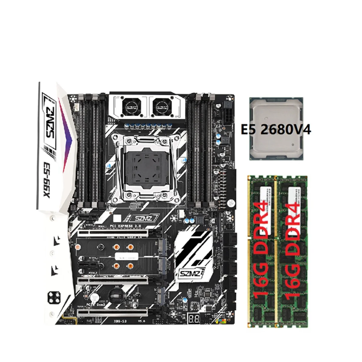 SZMZ X99 Motherboard Set E5 2680 V4 Processor LGA 2011-3 Kit with 2X16=32GB DDR4 ECC RAM Support NVME M.2