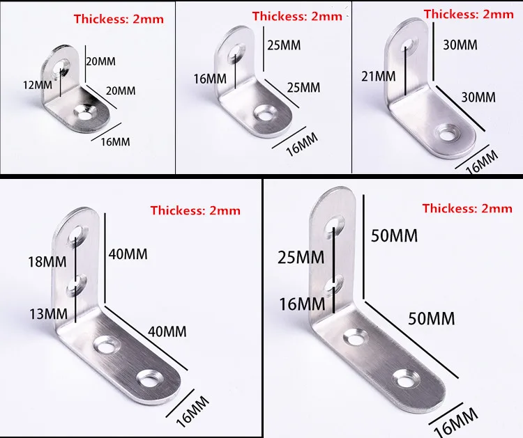 5/10PCS L Bracket Corner Brace Sets Sliver Stainlessy Steel 90 Degree Right Angle corner Brace Joint Bracket Fastener Furniture