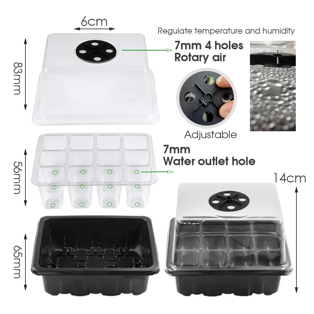 12-komórkowa tace do sadzonek skrzynka kiełkowania pełnozakresowe LED oświetlenie do uprawy wodoodpornych roślin poduszka elektryczna kryty ogród