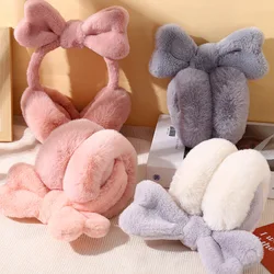 Women Winter Ear Warmer Fashion Folding Earmuffs Soft Plush Cute Bowknot Earflap Outdoor Cold Protection Ear Muffs Ear Cover New