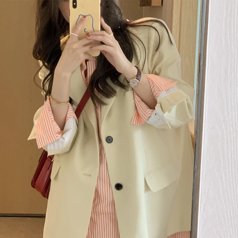 Ele Orange rayé irt Long Sve femmes printemps automne haut de gamme sentiment fée Design coréen Sle col boutonné