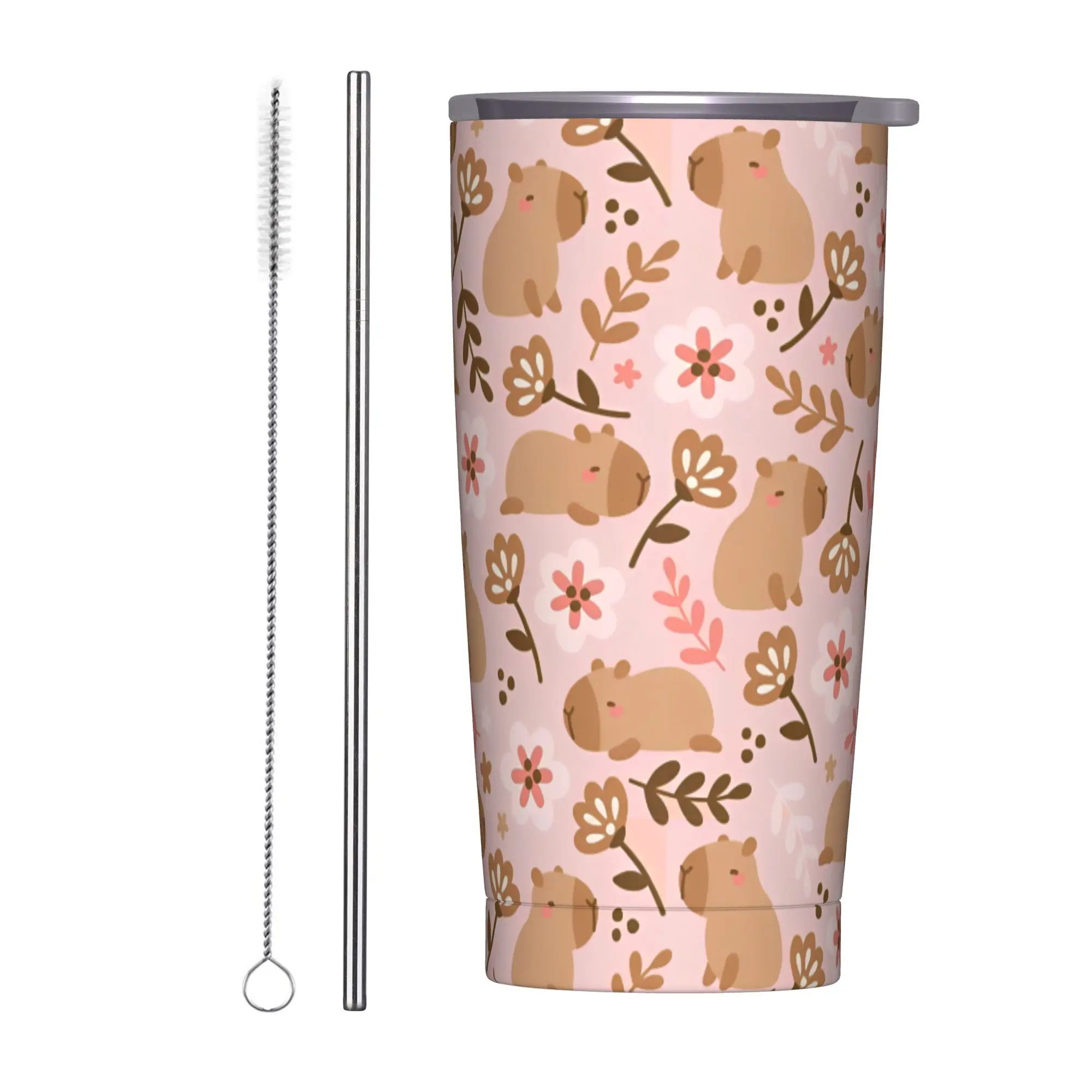 

Милая термокружка с изображением капибары и соломинкой, вакуумная кружка для кофе, для офиса и дома, непроливаемая, 20 унций