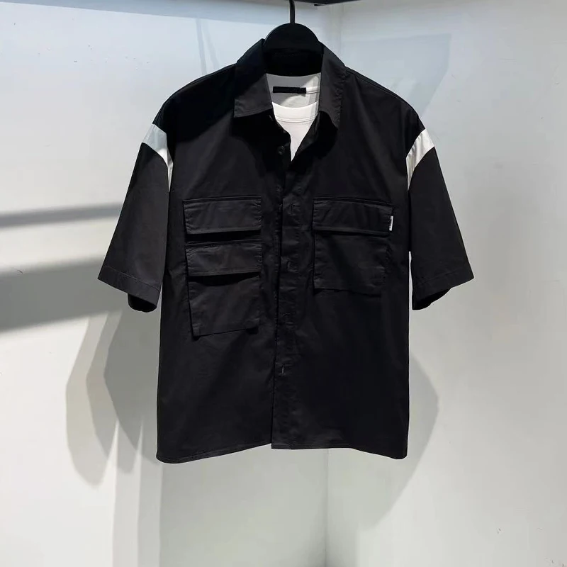 

Bird Powder Summer Men's Fashion Casual Short Sleeve Shirt with Multiple Pockets Classic Collar High Street American Style Coat