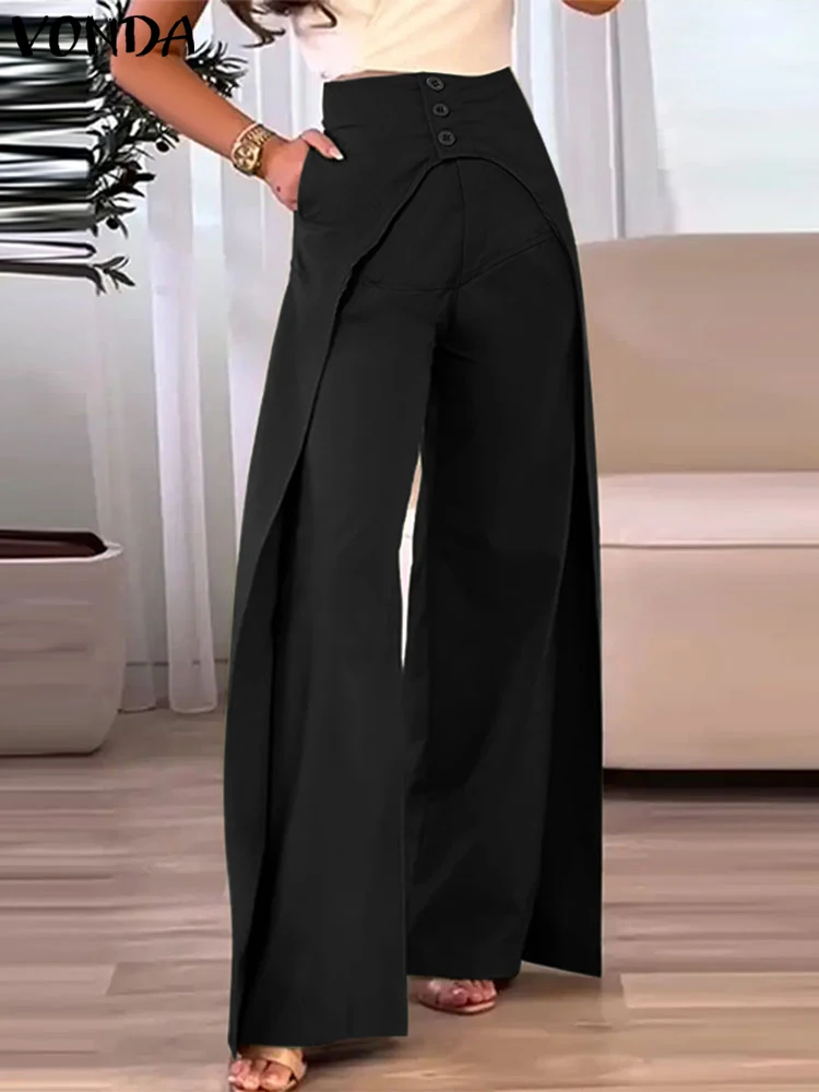 حجم كبير 5XL فوندا المرأة واسعة الساق السراويل الطويلة عادية بلون الطبقات تصميم OL بنطلون سستة أنيقة مكتب سيدة قيعان