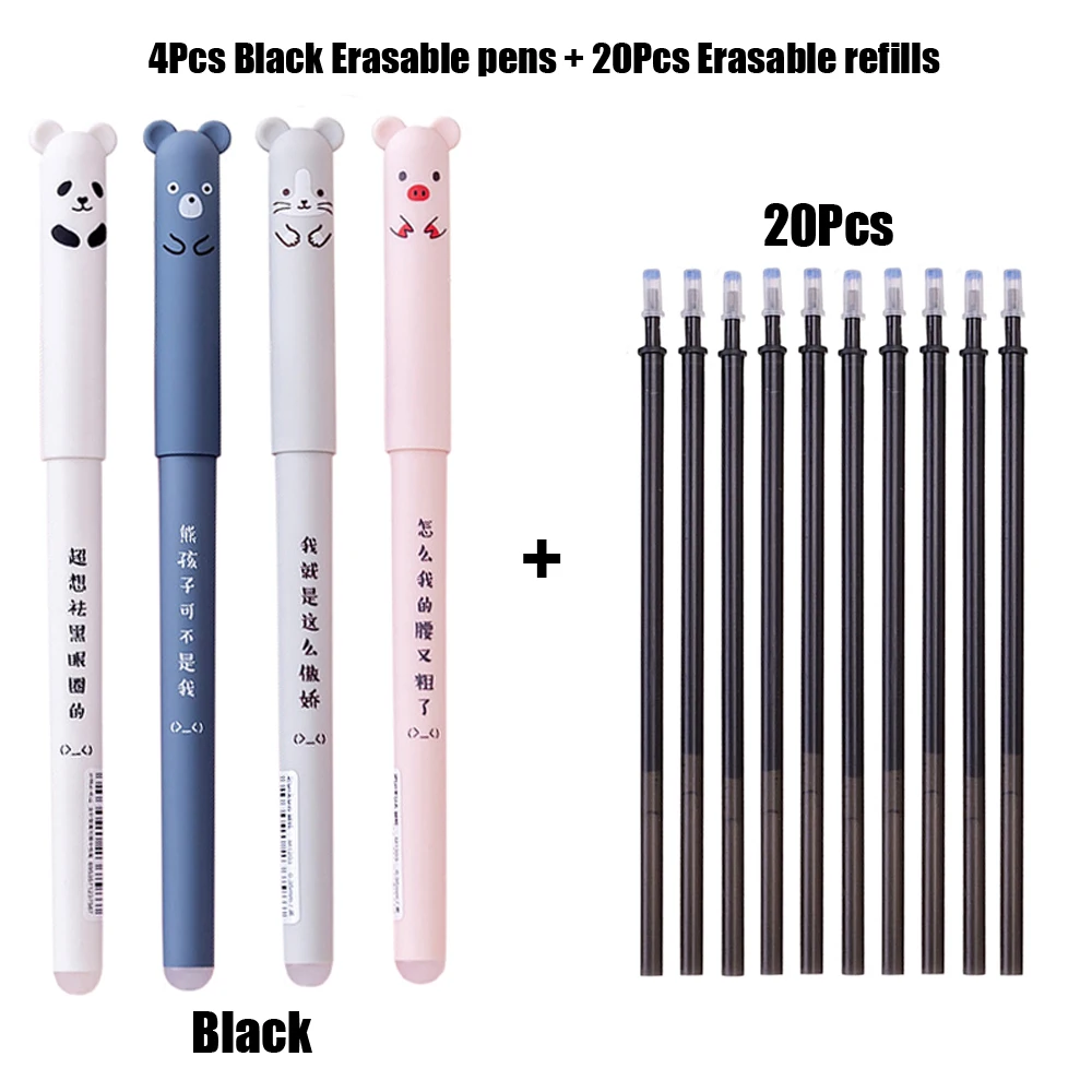 Ensemble de stylos gel effaçables 0.38mm, 24 pièces/lot, tiges de recharge pour stylo à bille à encre bleue/noire, poignée lavable, fournitures scolaires d'écriture, papeterie