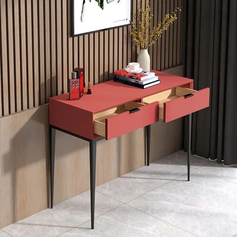 Italian Minimalist Red Dresser Modern Simple Baking Paint Finish Narrow Side Table Nordic Light Luxury Bedroom Makeup Desk
