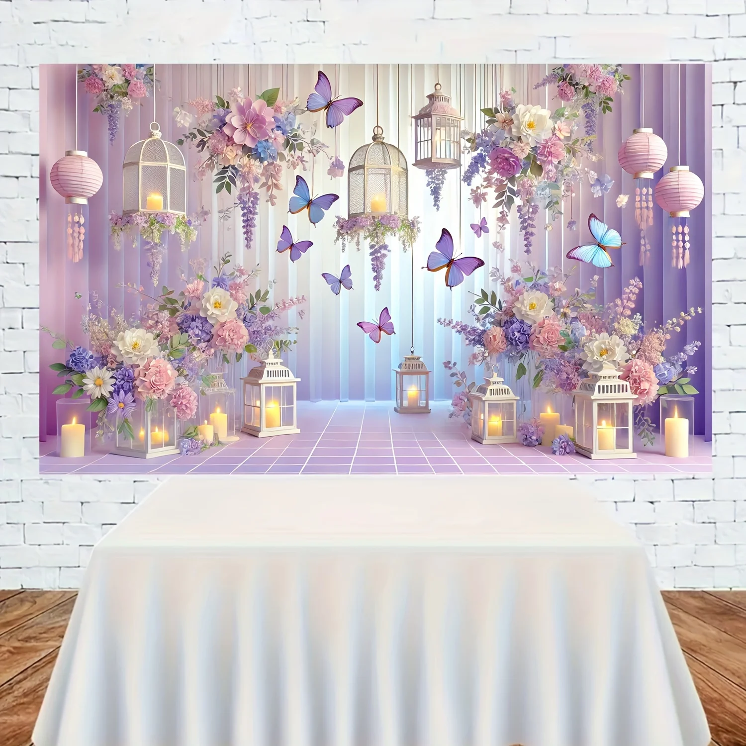 Purple and Pink Butterfly party backgrounds - polyester photography backgrounds for birthdays, weddings and more