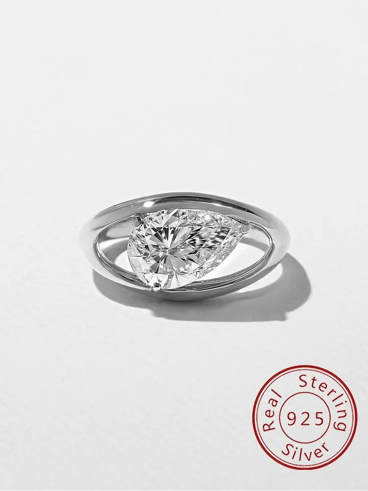 خاتم من الفضة الإسترليني عيار 925 على شكل قطرة ماء مجوفة من الزركون للنساء للخطوبة والزفاف والذكرى السنوية مجوهرات راقية عالية الجودة #1