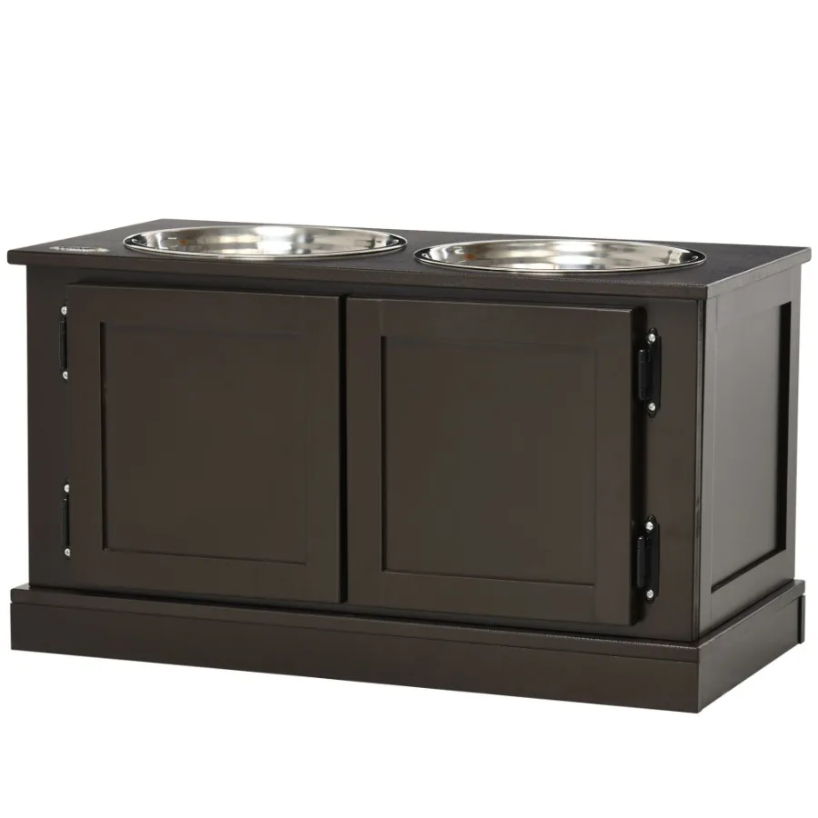 

PawHut Elevated Dog Bowls with Storage Two Stainless Steel Bowls for Large Dogs Coffee