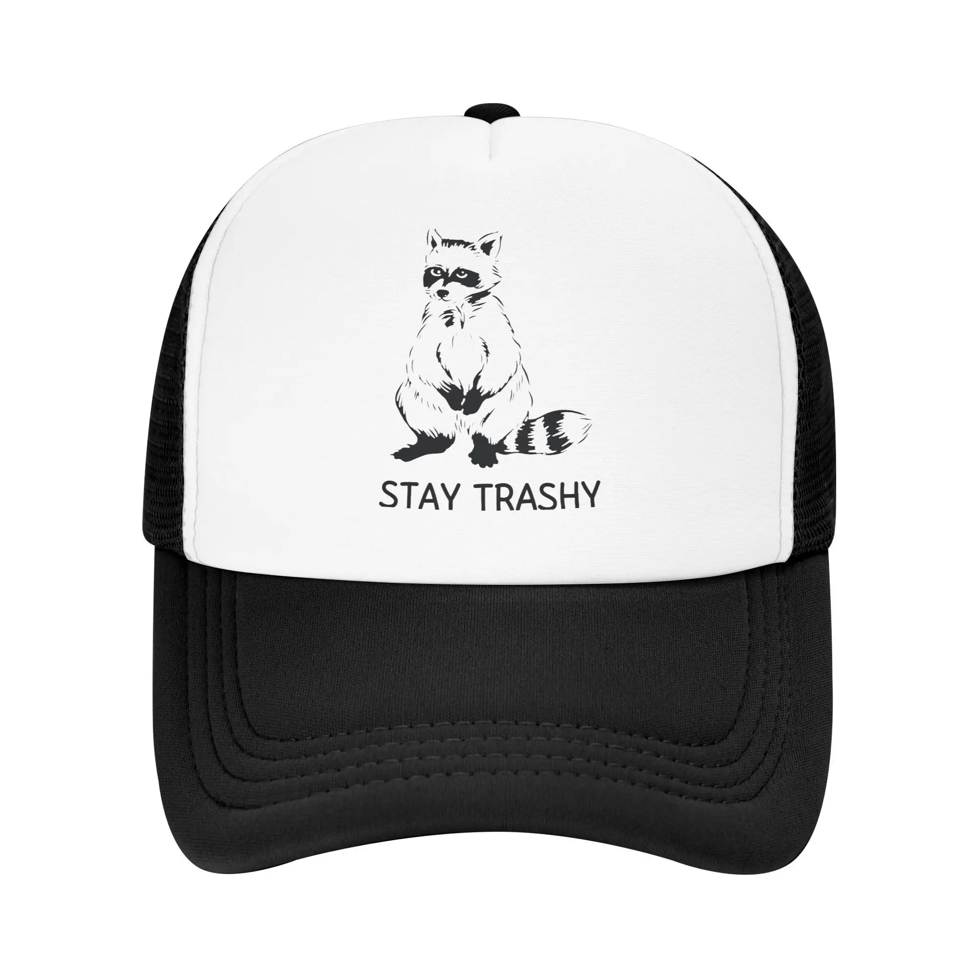 

Funny Raccoon Stay Trashy Snapback Hat For Man Woman Summer Breathable Mesh Side Caps Hats Adjustable Fit For Casual Wear