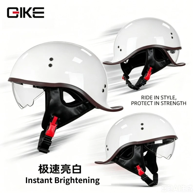 Qike Summer Electric Scooter Retro Motorcycle Tilted Tail Half for Men and Women Personalized Four-Season Motorbike Helmet