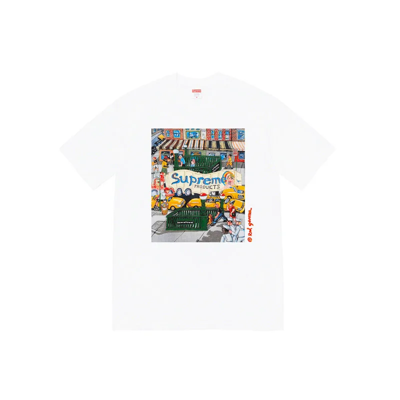 Supreme 22SS Manhattan Tee Manhattan City Street View Printed Short Sleeve Men's Loose T-shirt High Quality Luxury Brand